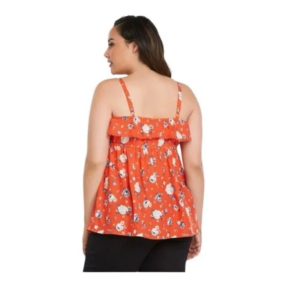 TORRID Red and White Jessica Floral Ruffle Baby Doll Tank Top Size 0 Large 12 - Picture 2 of 8